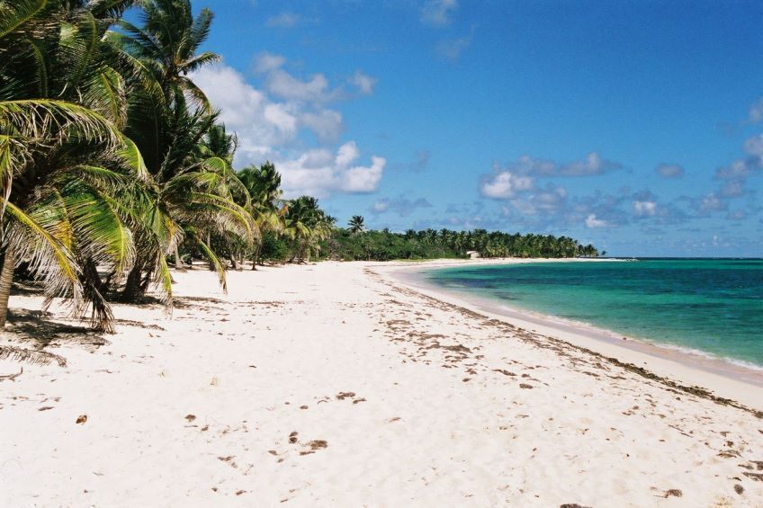 vue sur la plage de la feuillre  Marie Galante en Guadeloupe