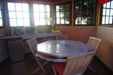 L'intrieur du kiosque avec micro-ondes, rfrigrateur, bouilloire et machine  caf