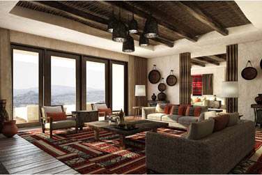 Le salon de la Suite Loft offrant une vue imprenable sur les montagnes