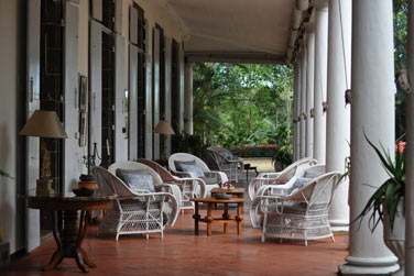 La terrasse de la Demeure Saint Antoine est ouverte sur les jardins verdoyants