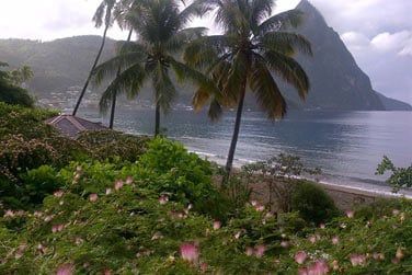 En bord de plage et face aux fameux pitons de Ste Lucie