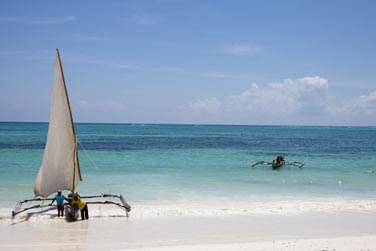 Situ sur une magnifique plage de sable d'un blanc de la cte est de l'le de Zanzibar