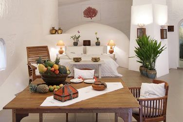 Salon de la fornace avec table  manger et dcoration tropicale