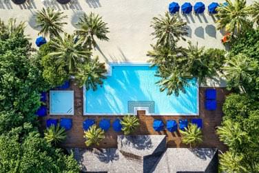 Le sunrise bar sous ses palmiers et ses couleurs bleues