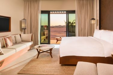 Un sofa, un lit et un grand espace de vie dans votre Chambre Terrasse