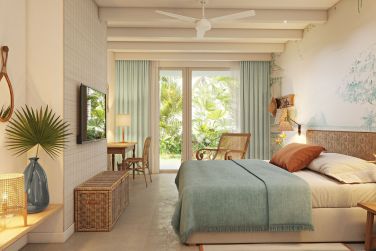 Voici la chambre Confort Jardin donnant directement sur une terrasse extrieure