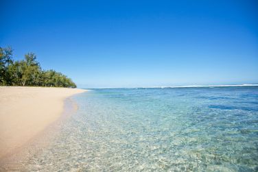 La magnifique plage de sable blanc situe  ct de l'Htel Le Rcif