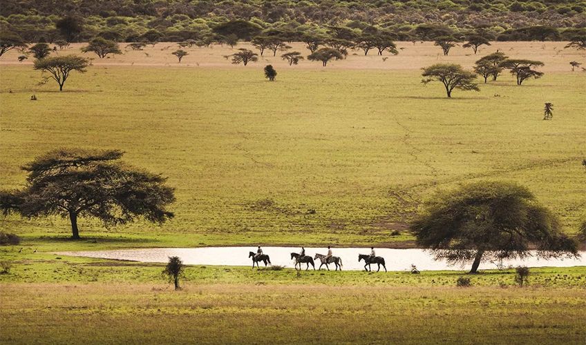 cavaliers  cheval dans la savane pendant un safari au Kenya